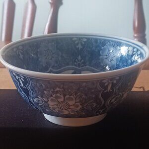 Vintage Japan Blue & White Porcelain Pedestal Rice Bowl